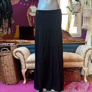 Y2K Witchy Goth black tiered cotton maxi skirt